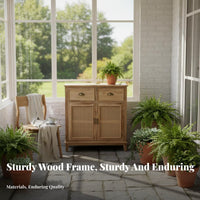 2-Door Rattan Cabinet Large Capacity Rattan Door Console Breathable Design Multifunctional for Kitchen