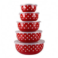 5 Pieces Glossy Enamel Bowls with Lids Easy to Clean Storage Bowl with Lid Reusable Nesting Bowl Set Stackable for Meal Prep