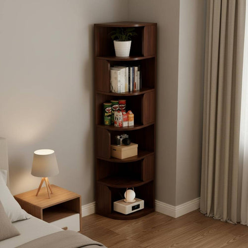 Corner Bookcase Space-saving Multi-tier Storage Rack Display Shelving Unit with Curved Baffle Suitable for Book Lovers Apartment Dwellers Study Small Areas Living Room