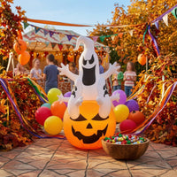 Inflatable Ghost with Pumpkin Built-in LED Lights Halloween Inflatable Decoration Outdoor Lighted for Yard, Lawn