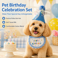 Embroidered Dog Birthday Pet Costume Set, Spotted Cotton-Polyester Bib & Hat, Dog Birthday Present for Pet Owners