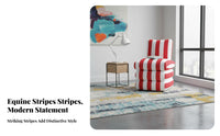 Contrast Stripe Stripe Accent Chair Stain-Resistant Fabric Striped Upholstered Armchair With Armrests Mid-Century Modernera