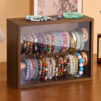 Solid Wood Jewelry Storage Box for Bracelets, Bangles, and Chains, Walnut, Large Capacity with Lid, Dustproof