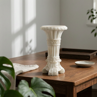 Sculpted Vase with Leaf Relief Decorative Column Vase Jade-Like for Hotel, Villa