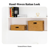With Lid Faux Rattan Storage Box Long-Lasting Plastic Wicker Bin Washable for Families, Homeowners, Bedroom, Cabinet, Living Room