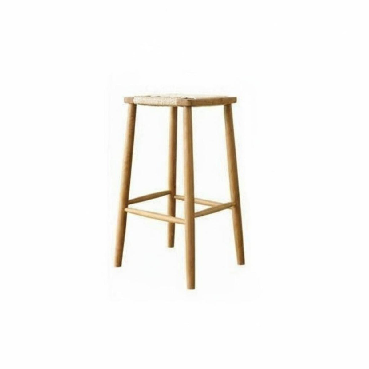 Woven Seat High Stool Sturdy Construction Square Woven Stool Bohemian Design