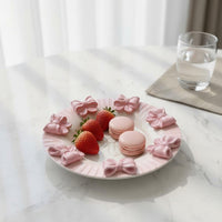 3D Embossed Bow Plate Hand-Painted Pink Bow Plate Underglaze Color for Girls
