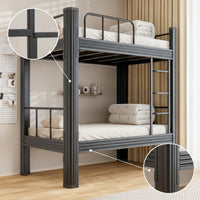 Metal Bunk Bed with Ladder Space-Saving Metal Bunk Bed Matte Black Furniture for Students, Kids, Dorm Rooms, Small Apartments