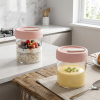 Overnight Oats Container, Heat-Resistant Glass Steam Bowl, Leakproof Glass Jar with Lid for Home Cooking