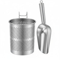 Stainless Steel Ice Scooper for Ice Maker Open Top Drainage Holder Set Kitchen Utility
