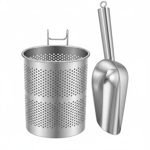 Stainless Steel Ice Scooper for Ice Maker Open Top Drainage Holder Set Kitchen Utility