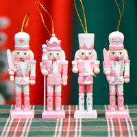13cm Nordic Soldier Nutcracker in Pink and White, Set of 4