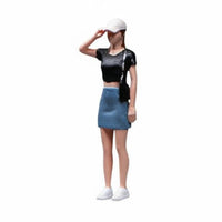 1:64 Scale Girl Figure Realistic Design 1/64 Scale Female Figurine Collectible Denim Skirt Girl Model for Hobbyists
