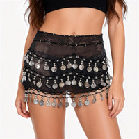 Belly Dance Waist Chain with Three Layers of Gold Coins and Chiffon Belt