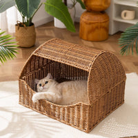 Wicker Pet House Indoor Wicker Pet Bed Cozy for Living Room, Bedroom, Small Dogs