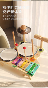Wooden Multi-Function Drum and Xylophone Set for Kids