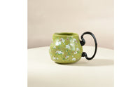 Mug with Large Handle Glazed Drinkware Bulbous for Desk