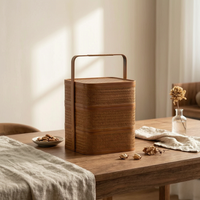 Three-Tier Carrying basket Stackable Bamboo Storage box with Lid Vintage Storage Basket with Lid for Gift Recipients, Tea Service
