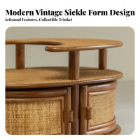 2-Tier Rolling Trolley Woven Design Crescent-Shaped Rolling Cabinet for Bedroom