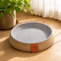 Cat Bed with Raised boarder Cat Basket Bed Scratch-Resistant Woven Basket for Floor