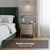 Rounded Two-Drawer End Table Space-Saving Nightstand Modern Design for Dorm Room