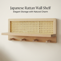 Coat Rack Shelf Wall Mounted, Entryway Key Holder Coat Rack, Wall Mounted Coat R #variant:Natural Wood (Woven Style) - Nail-Free Installation