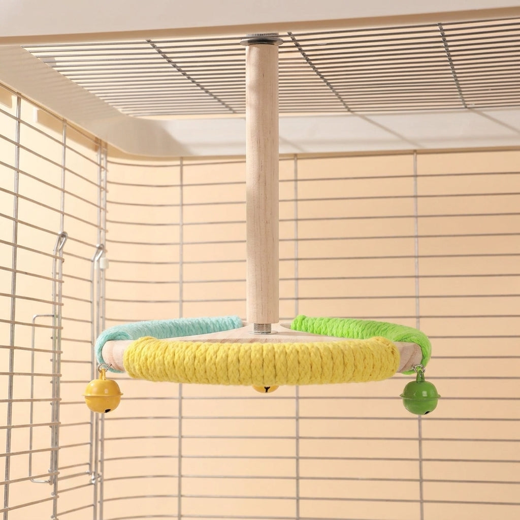 Steering Wheel Perch Toy with Rotating Elements, Multi-Level Bird Perch Stand for Beak Grinding and Engagement, Small Medium Bird