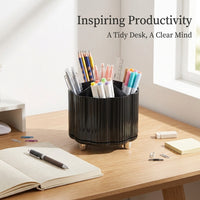 360-Degree Rotating Pen Holder for Office, Desk Organizer with 18 Compartments, Lightweight Makeup Storage for Students