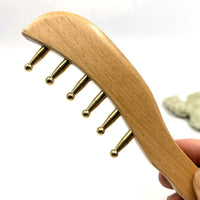 Wooden Massage Comb with Brass Pins Handheld Wooden Massage Comb for Travel