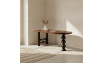 Rounded Dining Table with Sculptural Base Modern Wood Grain Dining Table Space-Saving Writing Desk Multifunctional for Living Room, Apartment, Small Areas