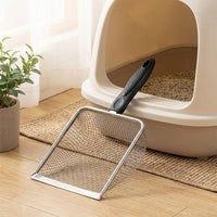 Cat Litter Sifter with 2.8mm and 3.8mm Holes, Stainless Steel Handle Scooper Cat Tool, Shallow Design Litter Scooper for Daily Box Cleaning