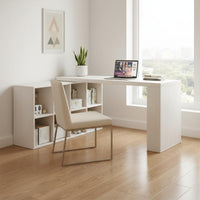 Extendable Computer Desk with Shelves Multifunctional L-Shaped Corner Desk Space-Saving Study Table for Students, Bedroom, Small Areas