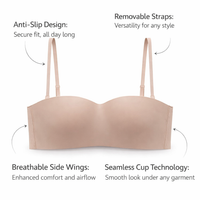 Strapless Bras for Women with Detachable Convertible Straps, Non-Slip Push Up for Backless Dress, Invisible Lightly Padded Support