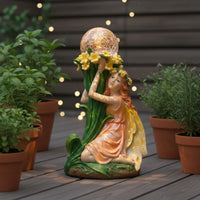 Solar Fairy Statue Energy Efficient Resin Garden Figurine Waterproof Design