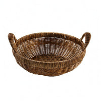 Woven Basket Handwoven Look Handled Storage Basket Shallow for Household Use