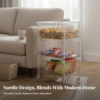 Transparent Acrylic Storage Trolley Modern Design Acrylic Organizer Trolley Tool-No-Tool Assembly Mobile Storage Rack with Wheels Rust-Resistant for Homeowners, Office Workers, Living Room, Kitchen, Bathroom, Playroom