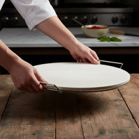 3 Pieces Pizza Stone Set Even Heat Distribution Pizza Stone with Rack and Cutter Bakeware Creates Crispy Crust Versatile