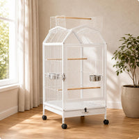 Wheeled Bird Enclosure Caster Wheels Metal Bird Enclosure Peaked Roof for Home