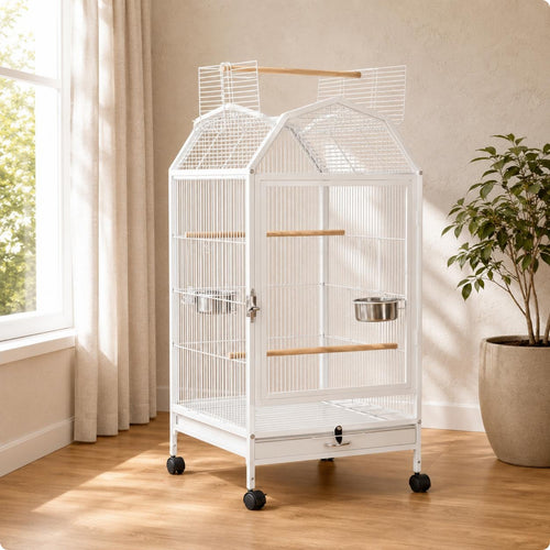 Wheeled Bird Enclosure Caster Wheels Metal Bird Enclosure Peaked Roof for Home