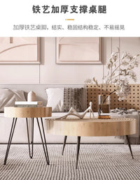 实木圆形茶几年轮圆桌侘寂风边几日式客厅民宿小茶几蚊香桌子角几 原木色 小号40*49*8cm 组装