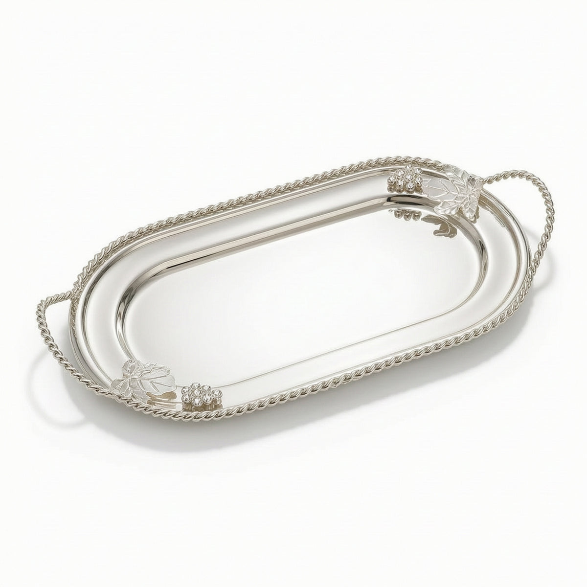 Decorative Tray with Rope Border Silver-Toned Serving Platter Easy to Clean