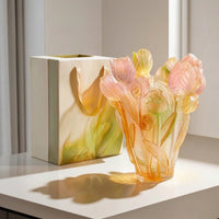 Lily Vase Amber-Gold Art Glass Vase Decorative for Shelf Display