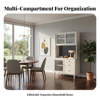 Sintered Stone Top Sideboard Storage Cabinet Buffet Cabinet Fluted Glass Drawers Multifunctional Hard-wearing Surface Suitable for Homeowners Families Dining Room Kitchen Hallway