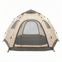 Hexagonal Dome Tent Khaki Beige Automatic Camping Tent Good Ventilation