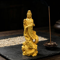 Wood Carved Guanyin Statue Spiritual Dragon Guanyin Sculpture Avalokiteshvara Figure for Buddhists