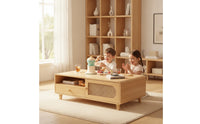 Sleek Coffee Table with Rattan Drawer Rectangular Coffee Table with Drawer Natural Furniture Easy Assembly for Living Room