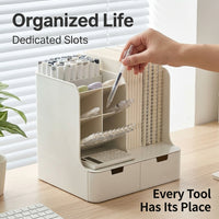Desktop Organiser with Drawers, Large Capacity Drawer Style for Office, Desk Storage Box with Pen Holder and Compartments