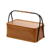 Woven Basket with Handle Handmade Bamboo Storage Basket Portable Woven Bamboo Container with Lid for Tea Service