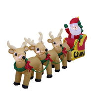 Christmas Inflatable Santa Claus with Three Reindeer Pulling Sled with Christmas Tree Outdoor Yard Decoration, US Plug