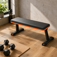 Folding Workout Bench Orange Trim Foldable Flat Bench Black Metal Frame